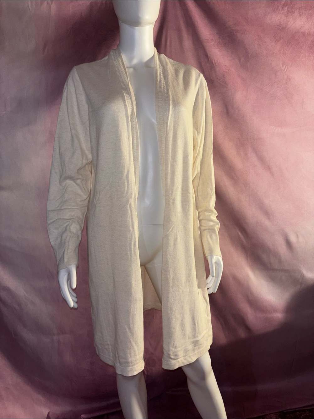 LOFT Cream Open-Front Long Cardigan